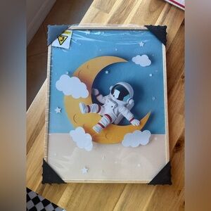 Astronaut Moon Canvas Art Wood Frame 11x14”